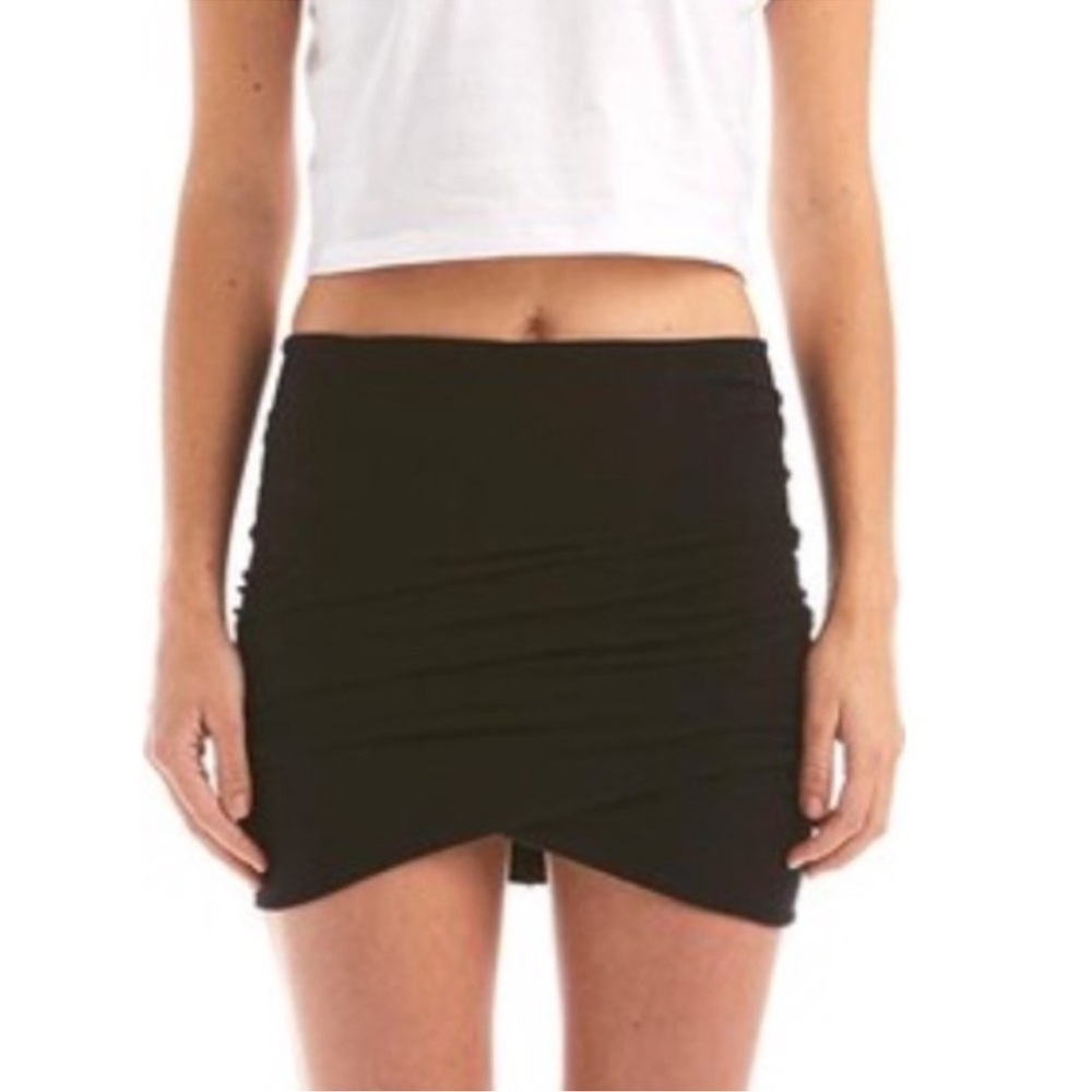 AYAI Are You Am I Black Mini Skirt Faux Wrap Ruched Scrunch Size Small